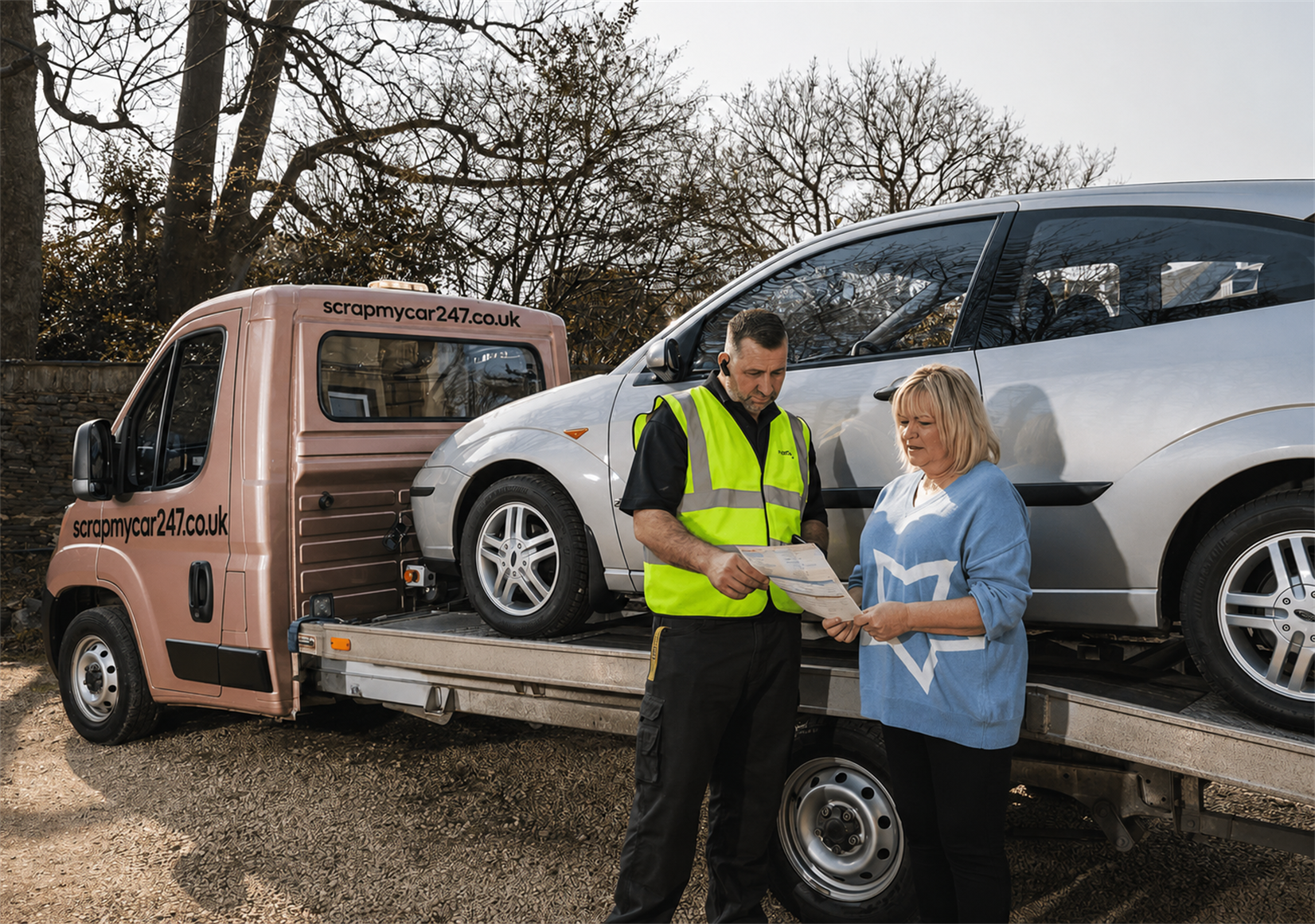 Car recovery truck picking up car